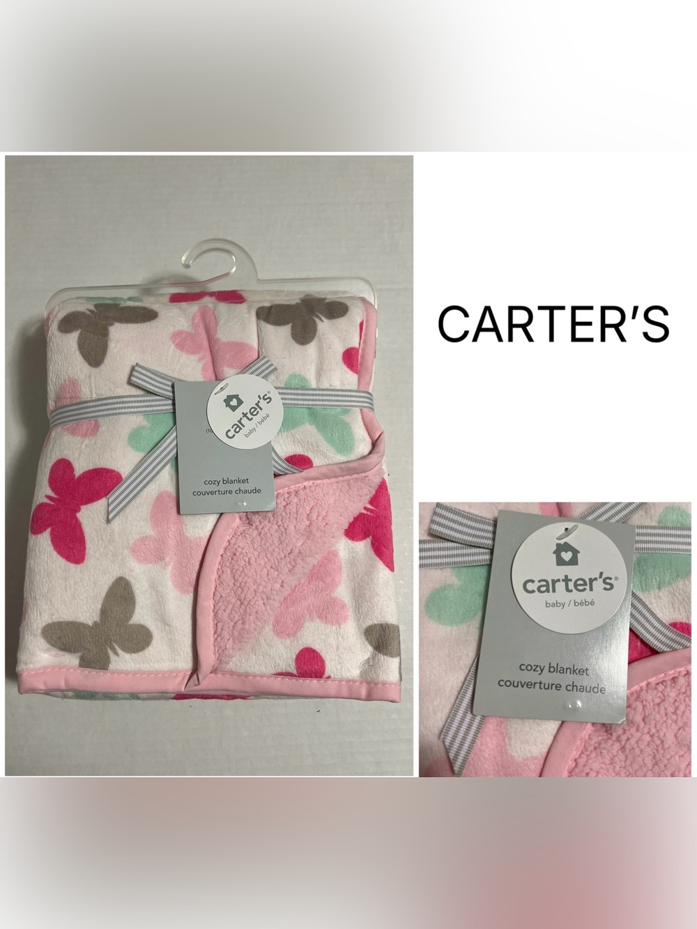 CARTER’S - NWT - 40”X30” - INFANT GIRLS BUTTERFLY COZY SHERPA PLUSH BLANKET